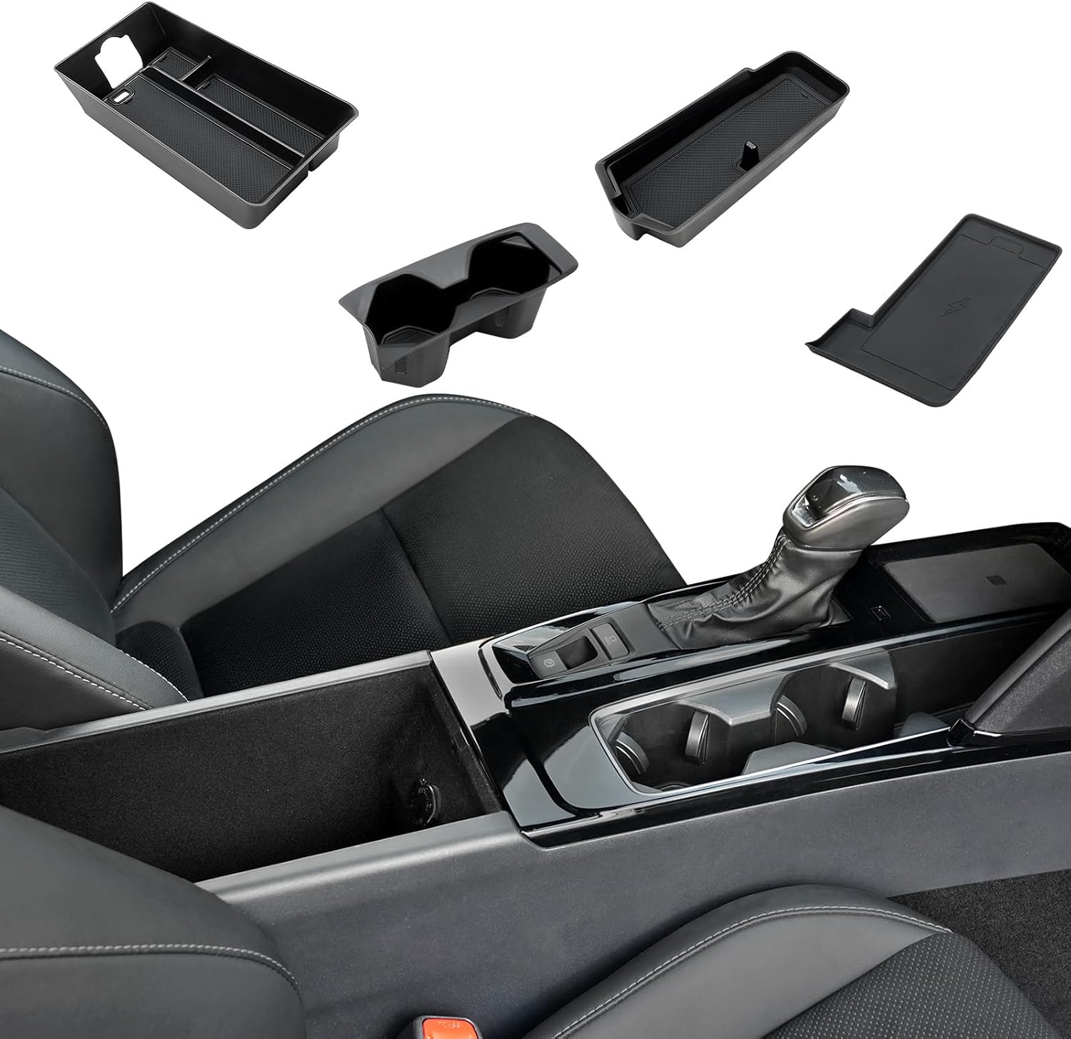 ELECFRESH 4PCS Center Console Organizer Tray for 2025 2026 Toyota Camry Accessories, Armrest Storage Box, Cup Holder, Wireless Charging Mat for Toyota Camry
