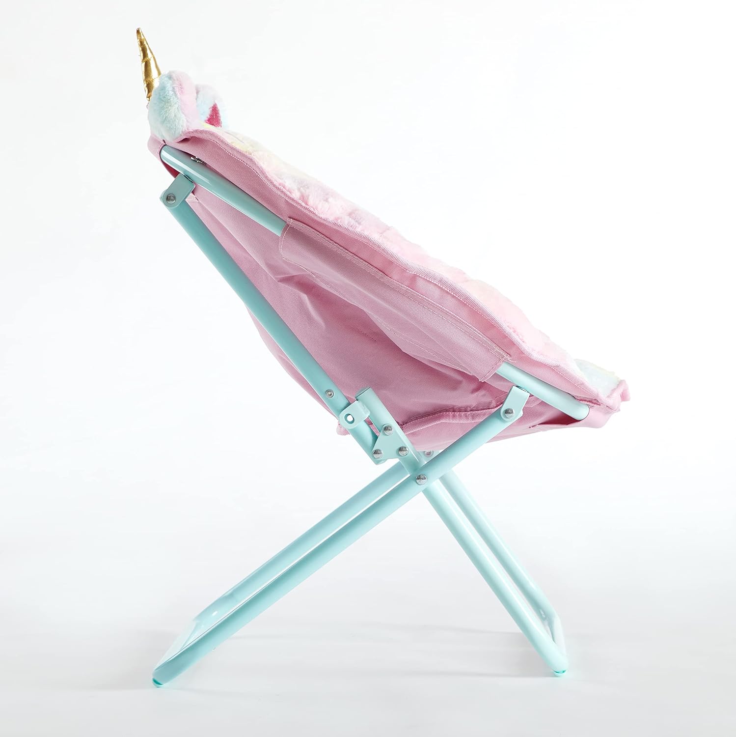 Heritage Kids Rainbow Unicorn Folding Saucer Chair – 23'' Faux Fur Plush Seat for Kids Ages 3+ – Cozy, Lightweight & Portable – Fun Figural Design