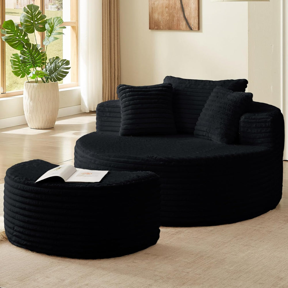 Oversized Round Chaise Lounge Chair Indoor with Ottoman Round Floor Chair | M...
