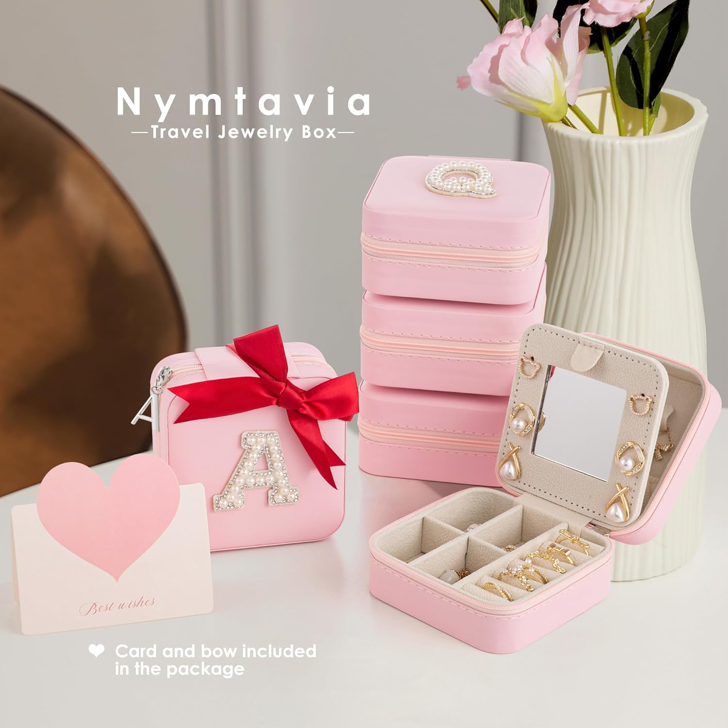 Birthday Gifts For Women - Initial Jewelry Box, Travel Jewelry Case, Small Travel Organizer, Bridesmaid Gifts