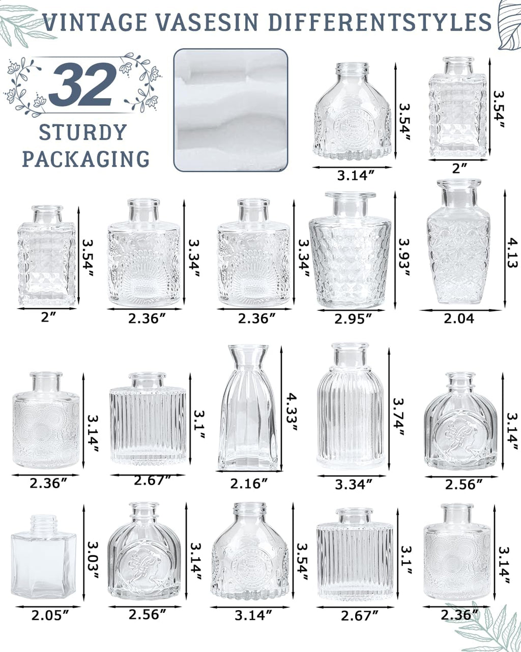 Bud Vases Set of 32 PCS, Small Flower Vases for Table Centerpieces, Mini Vases for Single Stem Flowers, Glass Vases for Centerpieces, Wedding & Home Decor, Clear