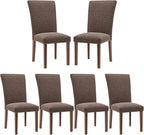 Stylish Dining Chairs Set of 6, Upholstered Parsons Dining Room Chair with Nailhead Trim, Kitchen Room Chair with Thick Cushions and Wood Legs, Nailhead Trim, Brown