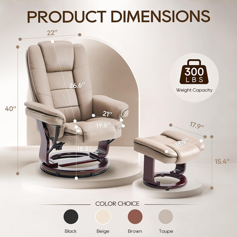 Swivel Recliner Chair with Ottoman Reclining Lounge Sofa Footrest, Set of 2 |...