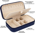 DesignSter Travel Jewelry Box, PU Leather Portable Jewelry Case, Small Jewelry Boxes for Gifts, Travel Jewelry Organizer for Women Rings Earrings Necklaces Bracelets (Dark Blue)
