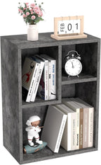 VECELO 3-Cube Small Bookshelf, Modern Bookcases with Shelves Height Up to 12.8 Inches, Suit for Common Size Textbook, Vertical or Horizontal, Cubby Storage Organizer,Grey