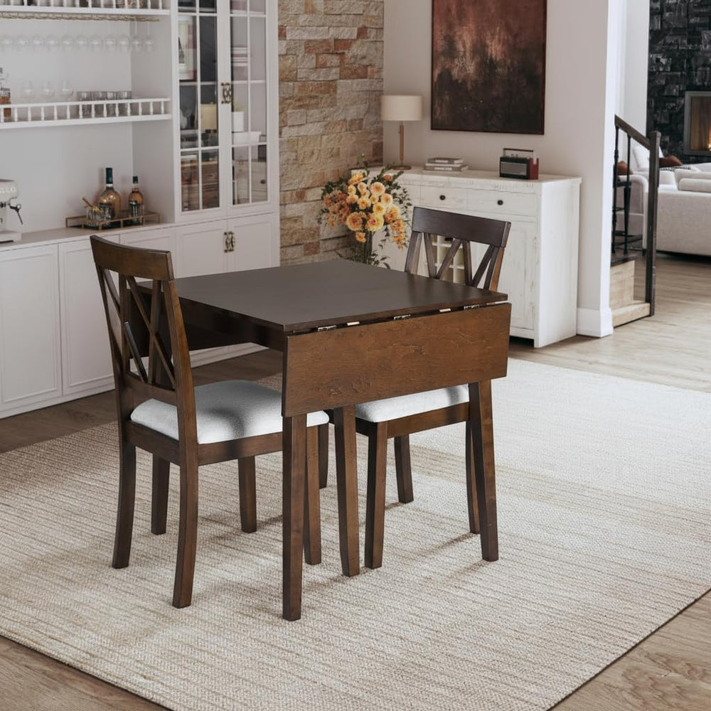 LUMISOL 3 Piece Drop Leaf Dining Table Set with 2 Chairs, Solid Wood Extensib...