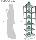 GIOTORENT 6-Tier Storage Shelves Standing Shelving Metal Units, Adjustable Height Wire Shelf Display Rack for Pantry Laundry Bathroom Kitchen 16.6” x 11.8” x 63”, Black