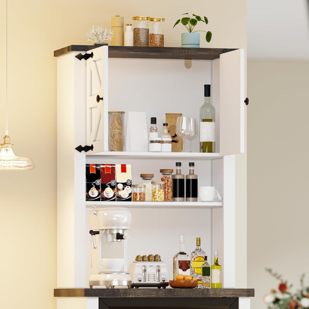 73'' Tall Mini Fridge Cabinet with Storage Hutch, Farmhouse Coffee Bar with Mini Fridge Space, Wine Bar Cabinet for Kitchen, Dining Room, Living Room