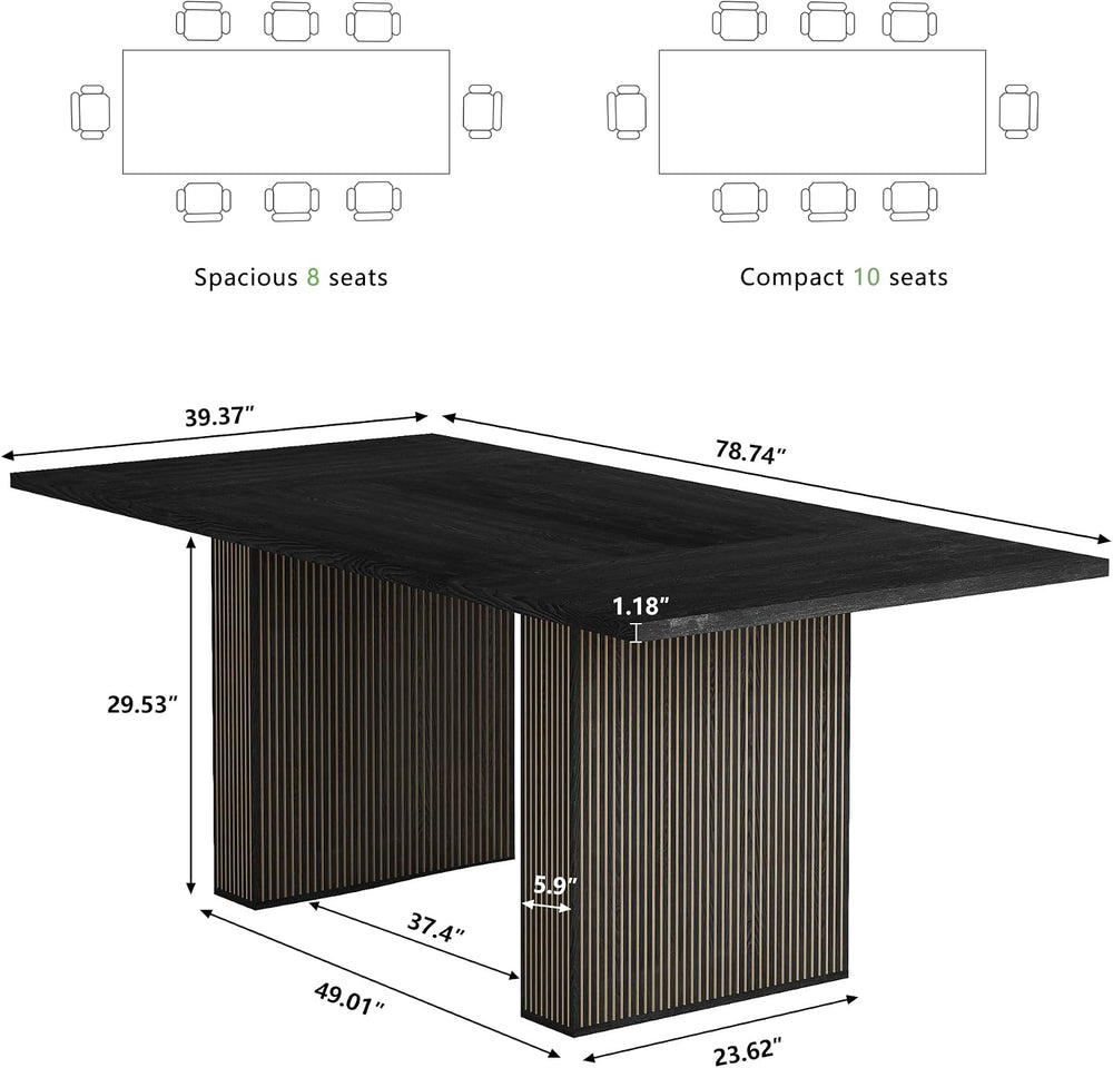 78 Inch Rectangular Dining Table for 6 to 10, Farmhouse Fluted Dining Kitchen...