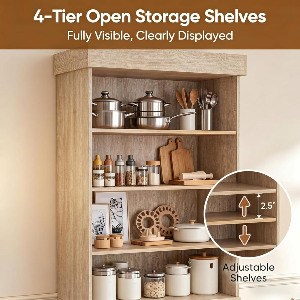 71" Tall Farmhouse Kitchen Pantry, Large Storage Cabinet with Glass Door...