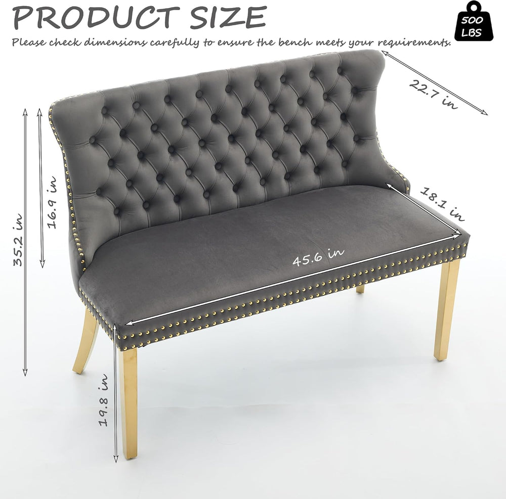 Velvet Upholstered Dining Bench with Back, 45.6'' Tufted Loveseat Ben...