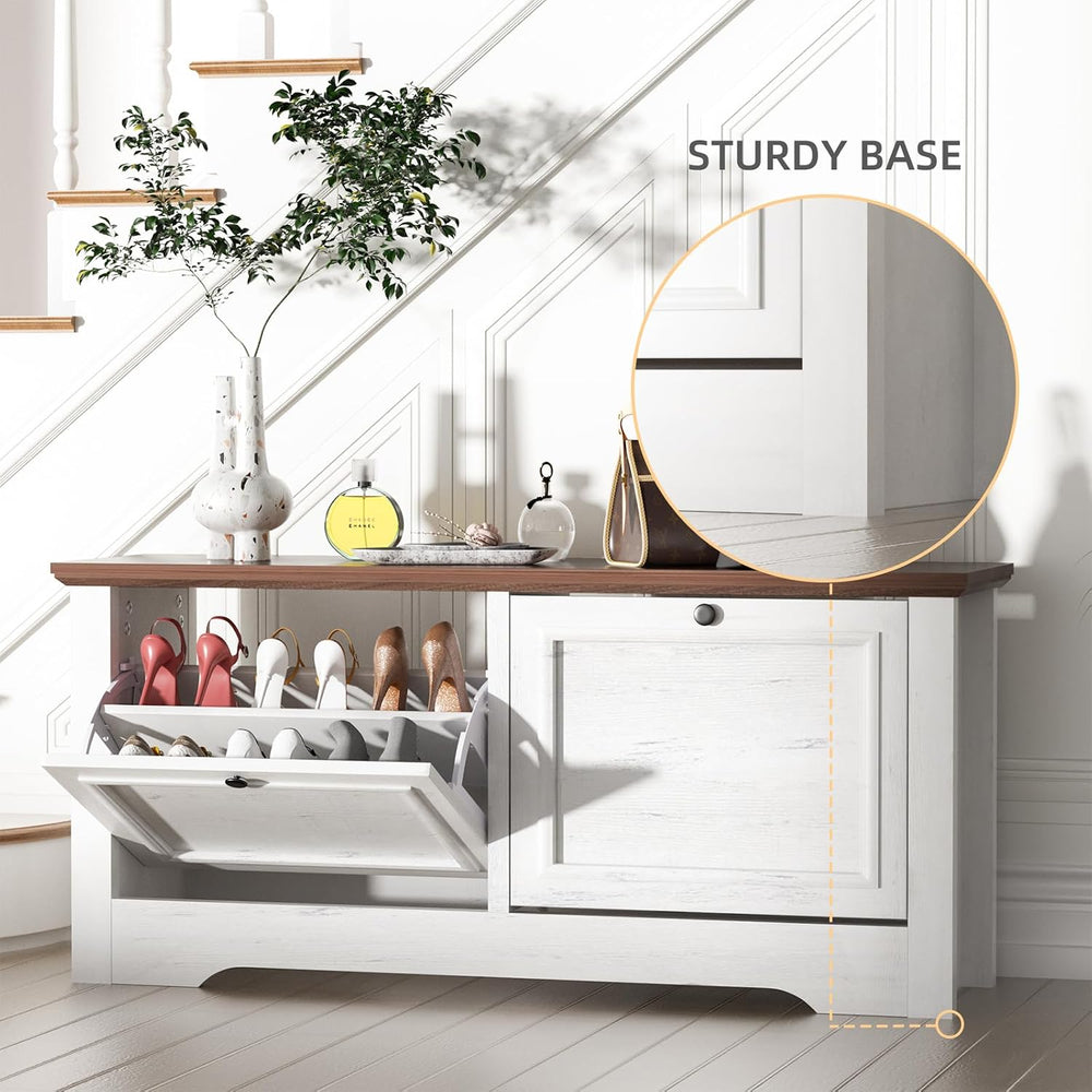 Shoe Storage Bench with Seat, Entryway Shoe Cabinet with Drawers | Flip Drawe...