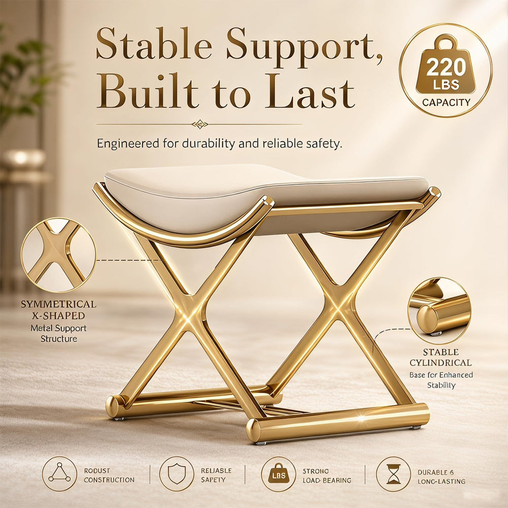 Makeup Vanity Stool Chair - Small Backless Leather Ottoman Bench Gold | With ...