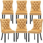 Mid Century Modern Dining Chair Set of 6 Velvet Upholstered Dining Accent Chair Farmhouse Dining Chairs with High Back and Nailhead Trim for Kitchen, Living Room, Bedroom (Gold)