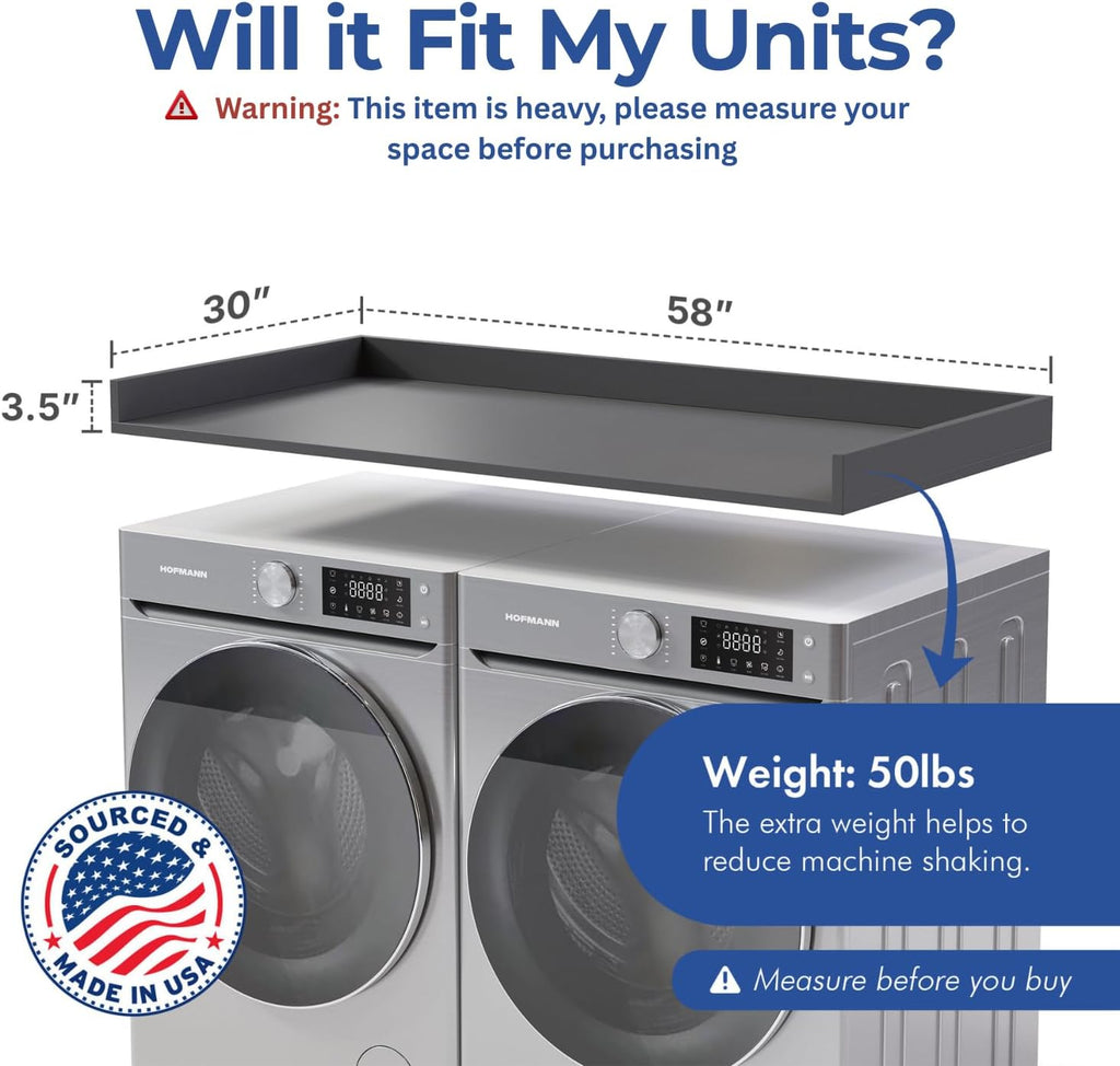 OfficeSimpli Large Washer Dryer Countertop 30 x 58 - Made in USA - Heavy-Duty Laundry Countertop Over Washer and Dryer, Laundry Room Countertop Organization Solution with Non-Slip Pads, Slate Grey