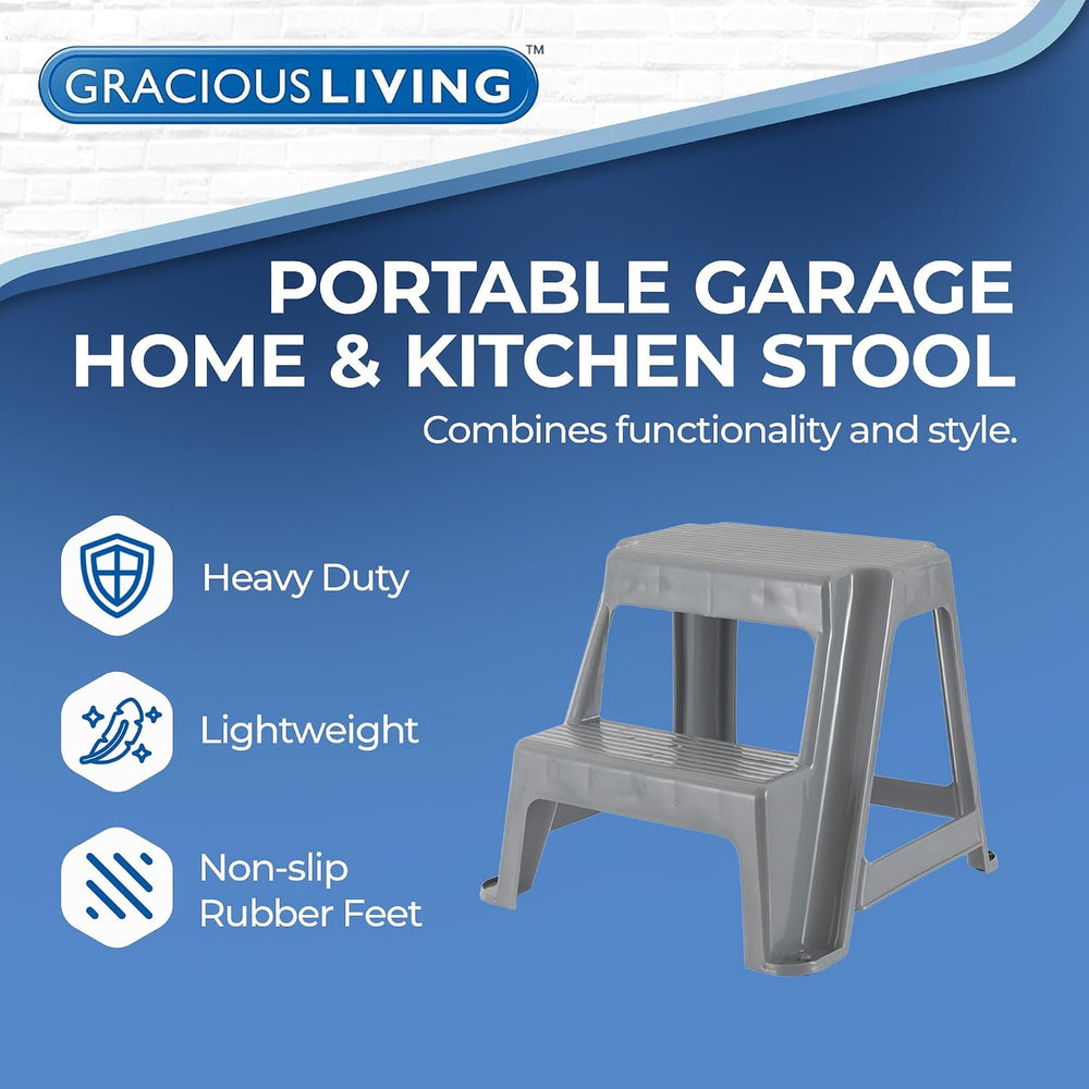 Gracious Living 2-Step Stool, Portable Plastic Stepping Stool for Dorm, Home,...