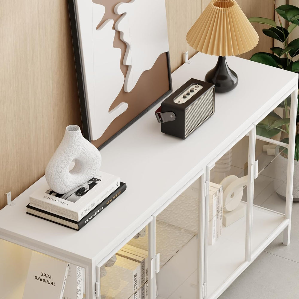 FUFU&GAGA Sideboard Buffet with LED Lights, Glass Doors, Modern Display C...