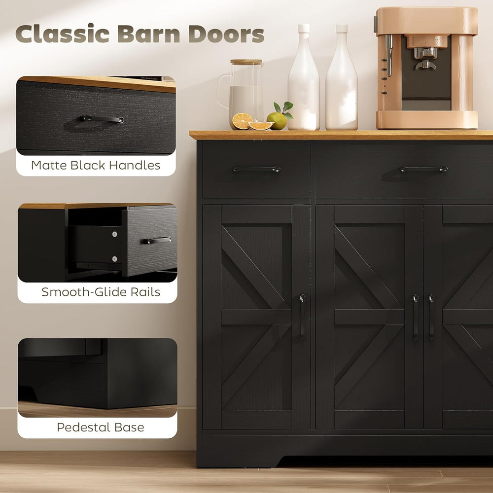 HOMCOM 47" Sideboard Buffet Cabinet, Farmhouse Credenza with Soft-Close ...