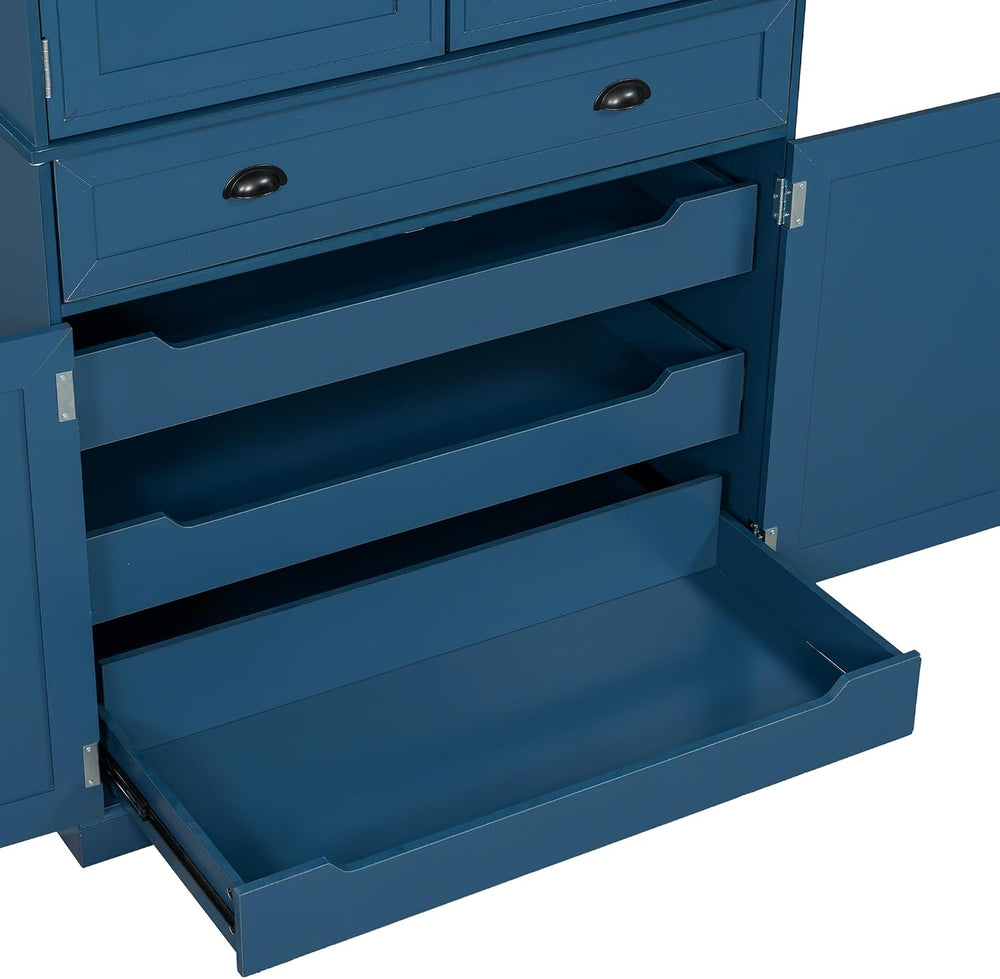 VilroCaz Freestanding 4 Doors Kitchen Pantry, Wood Kitchen Cupboard Storage C...