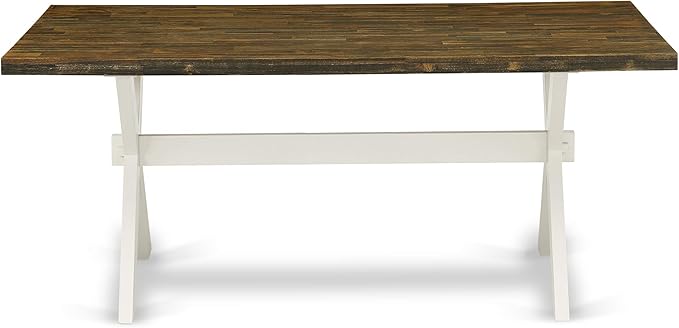 East West Furniture X077CE215-7 7 Piece Dining Table Set Consist of a Rectangle Dining Room Table with X-Legs and 6 Baby Blue Linen Fabric Parsons Chairs, 40x72 Inch, Multi-Color