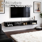 Floating TV Unit, 47'' Wall Mounted TV Cabinet, Floating Shelves with Door, Modern Entertainment Media Console Center Large Storage TV Bench for Living Room & Office (47.24IN, Black)