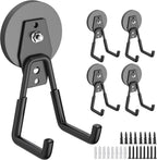 4Pcs Heavy Duty Storage Magnetic Utility Hooks Large Garage Strong Extra Magnet Hooks Hanger with Anti-Slip Coating Heavy Duty Magnetic Hooks for Hanging Power Dril Garage Garden Tools Black
