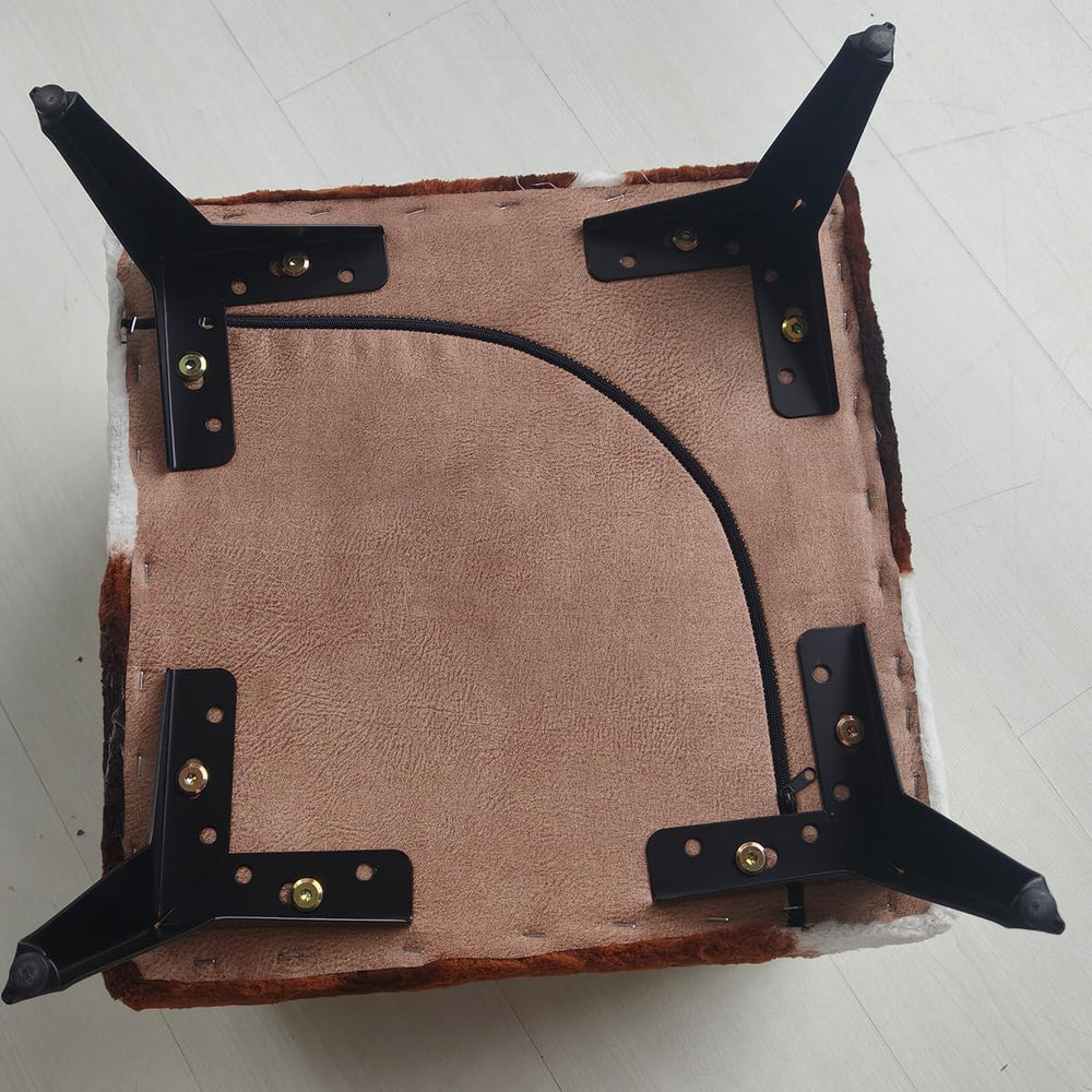 Faux Cowhide Ottoman, Upholstered Foot Stool - 16 x 16 x 17 Inches, Cube Foot...