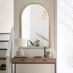 Gold Arched Mirror, 24"x36" Arch Vanity Mirrors for Bathroom, Metal Beaded Frame Decorative Accent Mirror, Ornate Vintage Mirrors for Fireplace Bedroom Living Room Hallway Entryway