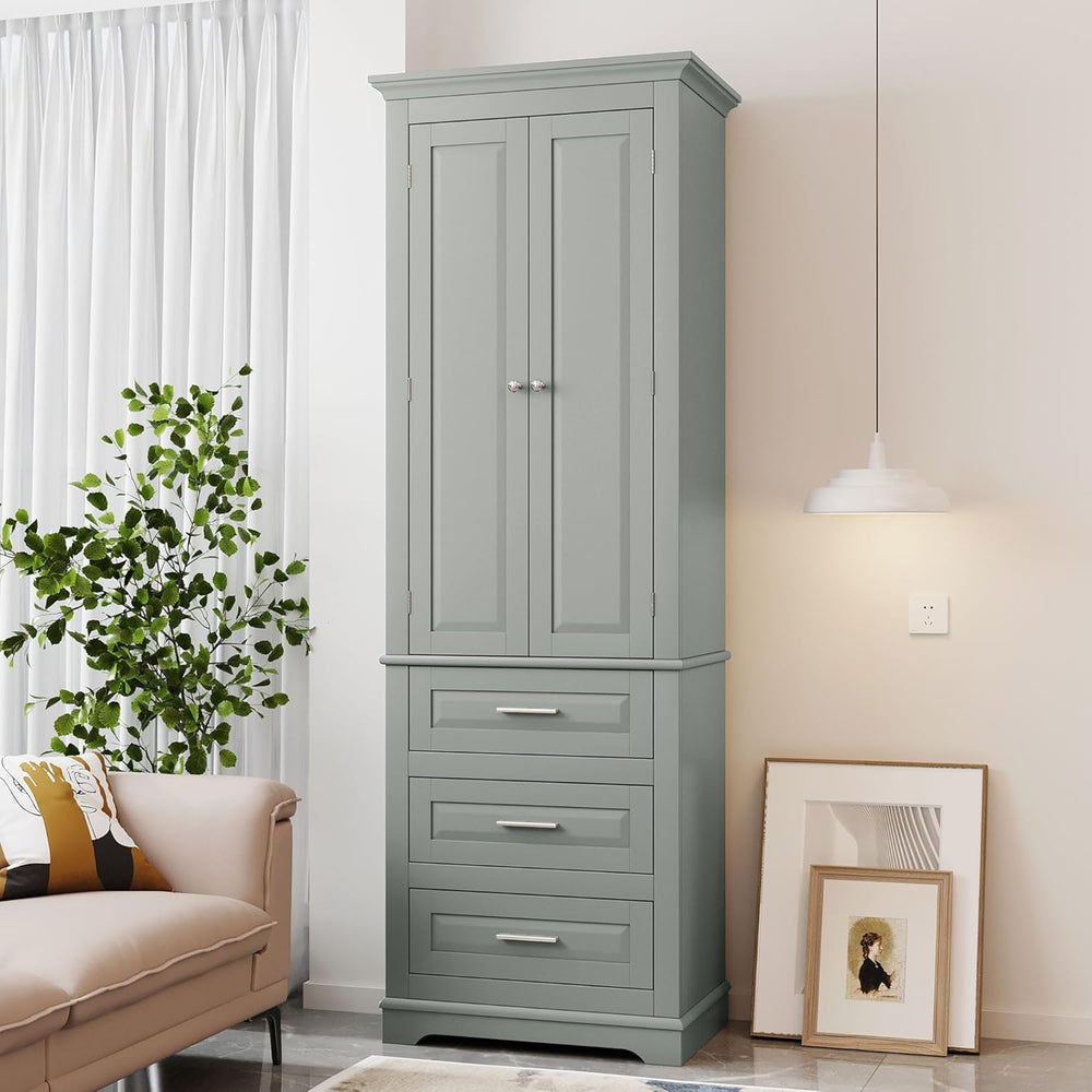 Merax 70" Pantry Cabinet with Two Doors & Three Drawer, Adjustable S...