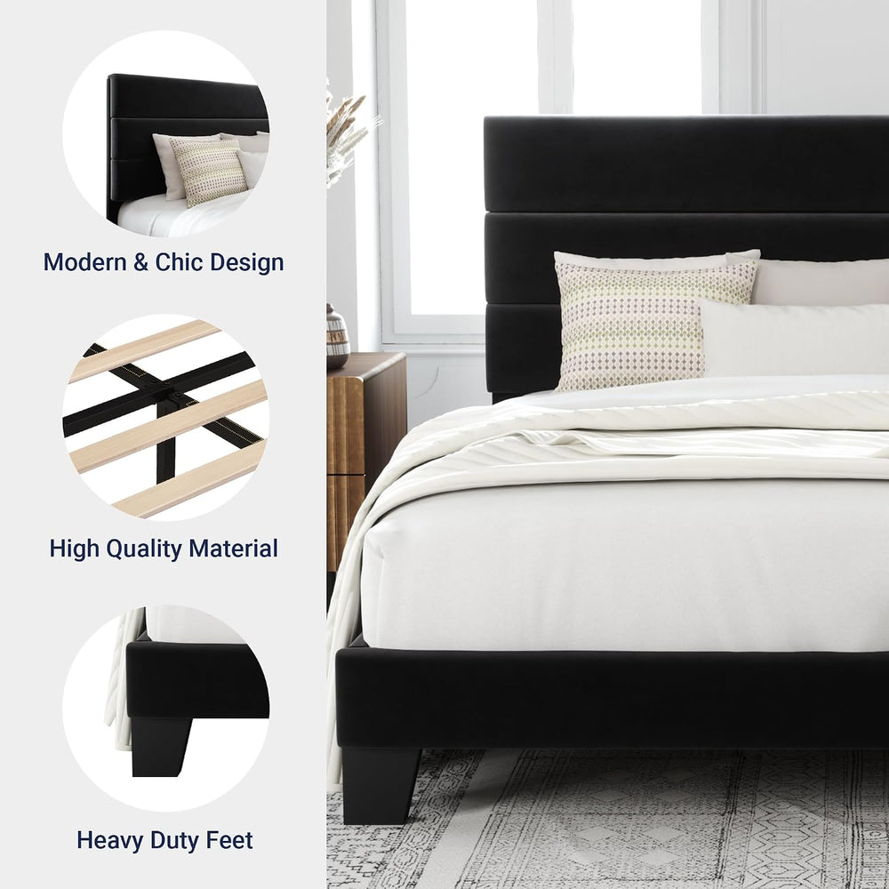 Allewie King Size Platform Bed Frame with Velvet Upholstered Headboard
