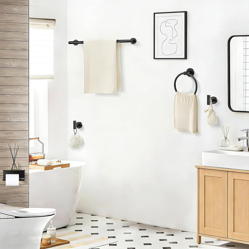 5-Piece Bathroom Hardware Set, Matte Black Bathroom Accessories Set with 24&q...