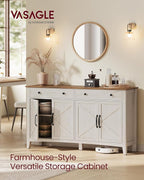VASAGLE LIRY Collection - Buffet Cabinet, Coffee Bar Cabinet with 2 Drawers, Adjustable Shelves, Sideboard Storage with Cable Holes, Drawer Dividers, Rustic White and Honey Brown UBBK381W01