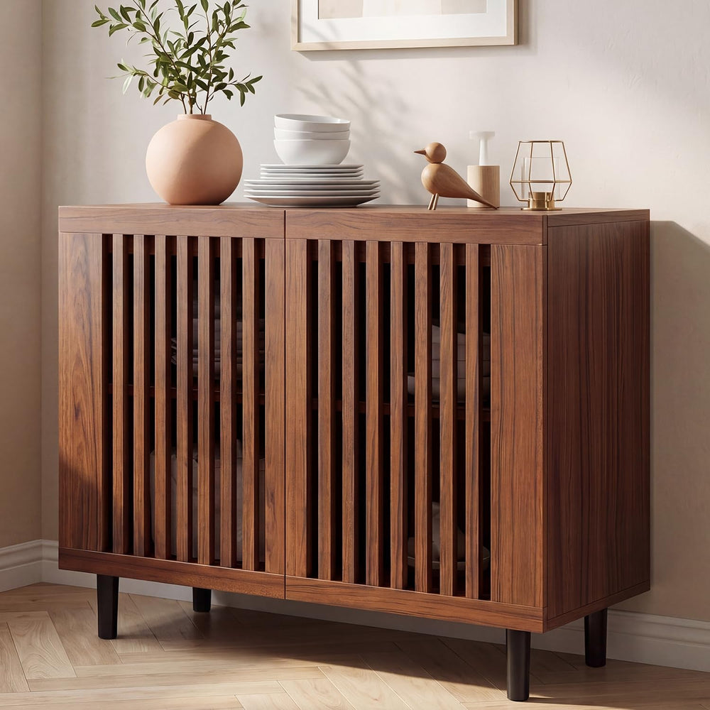31.5" Buffet Cabinet with Storage, Brown Sideboard Coffee Bar Cabinet