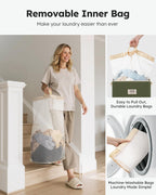 SOLEDI Laundry Hamper with Lid 100L Large & Tall Collapsible Laundry Basket, Clothes Hamper with Bag Removable Easy to Carry, Dirty Hampers for Bedroom, Bathroom, Dorm, College, Avocado