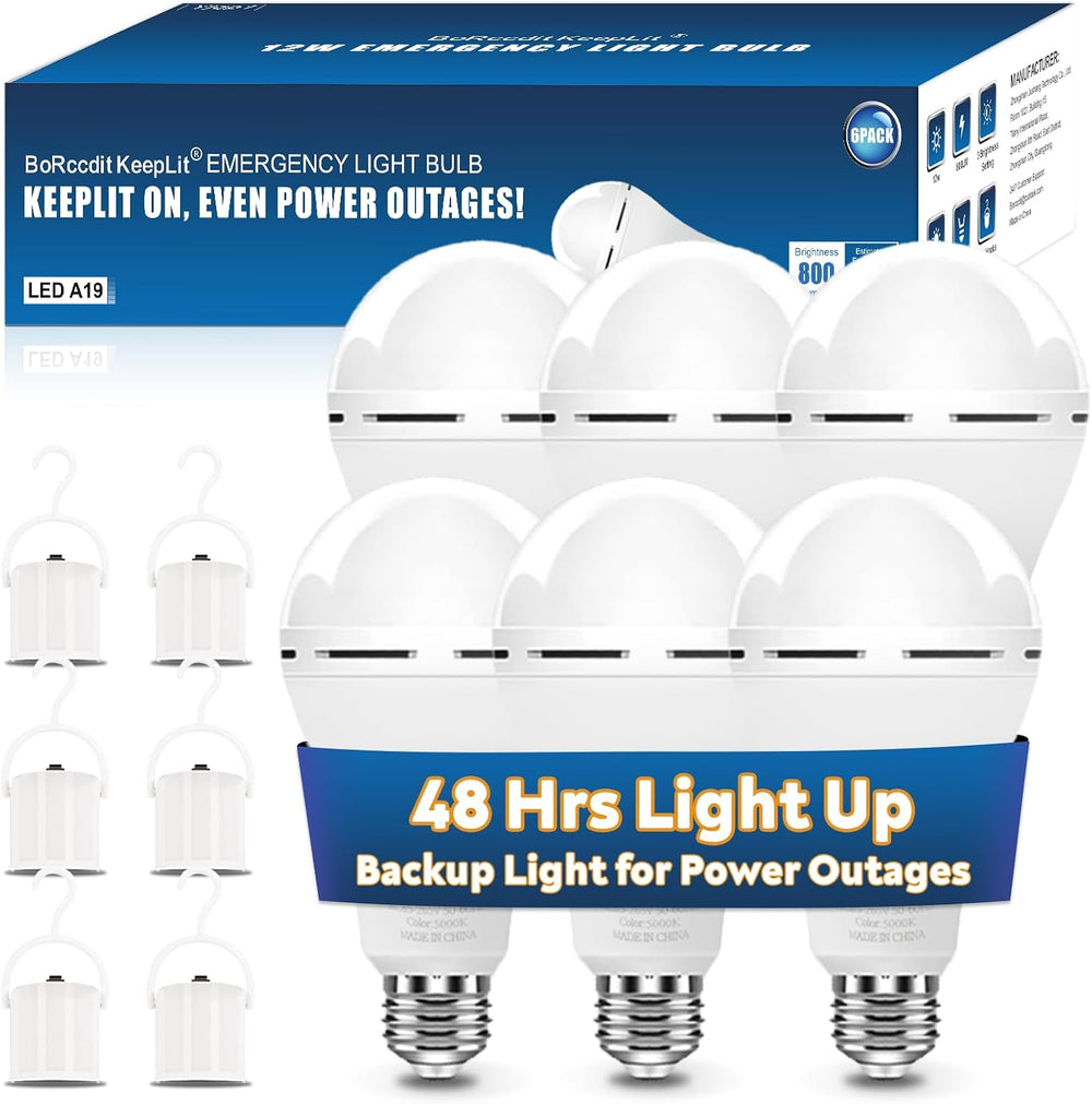 KeepLit 6 Pack Emergency Rechargeable Light Bulbs, 48H Long Lasting & 3 B...