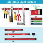 12" 18" 24" Magnetic Tool Holder Strip, Red Magnet Bar, Metal Tool Organizer Rack for Garage Organization, Easy To Install in Workshop, Mounting Screws Included