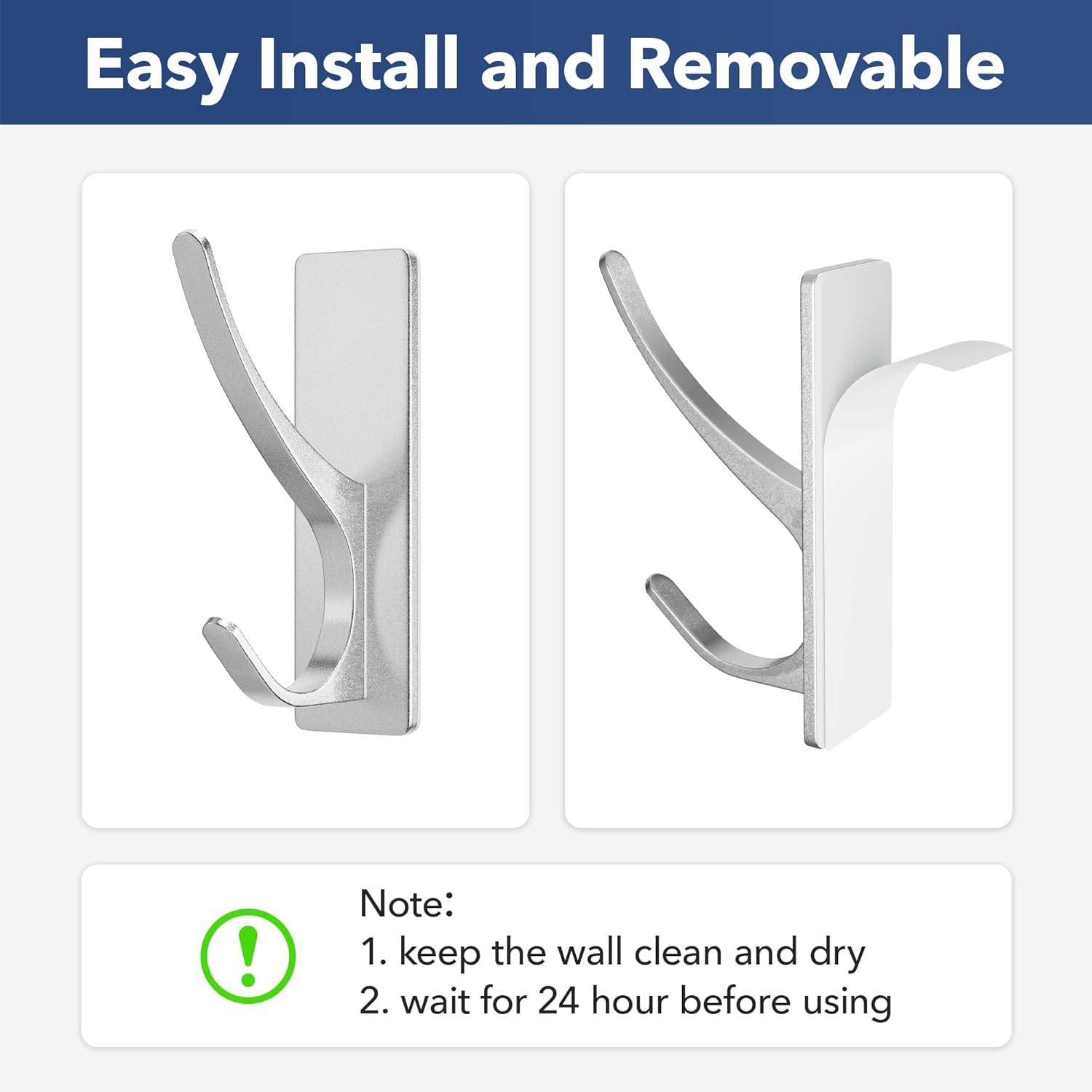 pickpiff Stick on Hooks for Hanging, Extra Sticky 6KG (Max), Coat Hook on Door for Towel Coat Hat Key, Self Adhesive Hangers Wall Mounted, Silver, 6 Pack