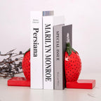 Strawberry Decorative Bookends, Resin Book Ends for Shelves with Cute Aesthetic Design, Bookshelf Decor for Home Office, Desk, Library, Book Holder for Heavy Books, Unique Gift, Set of 2