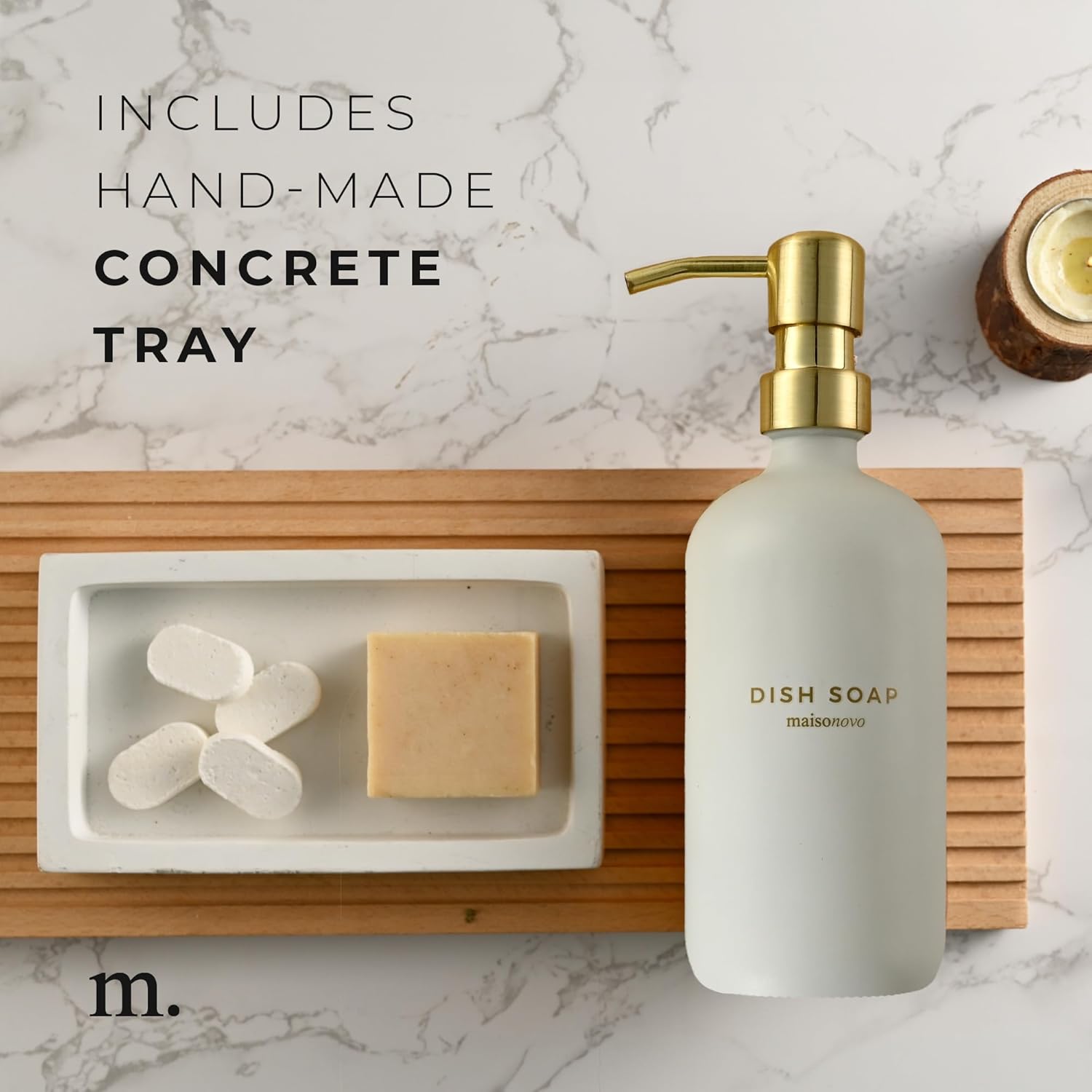 MaisoNovo Soap Dispenser 3-Piece Set | 16.9oz White Bottles with Gold Stainless Steel Pumps