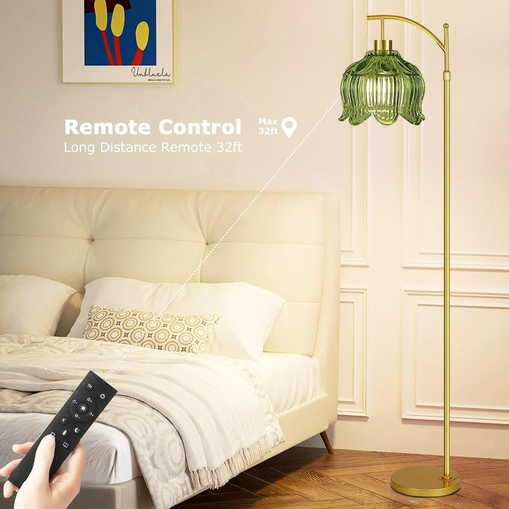 ILLMTW Glass Floor Lamp for Living Room,Bedroom,Gold Mid Century Modern Stand...