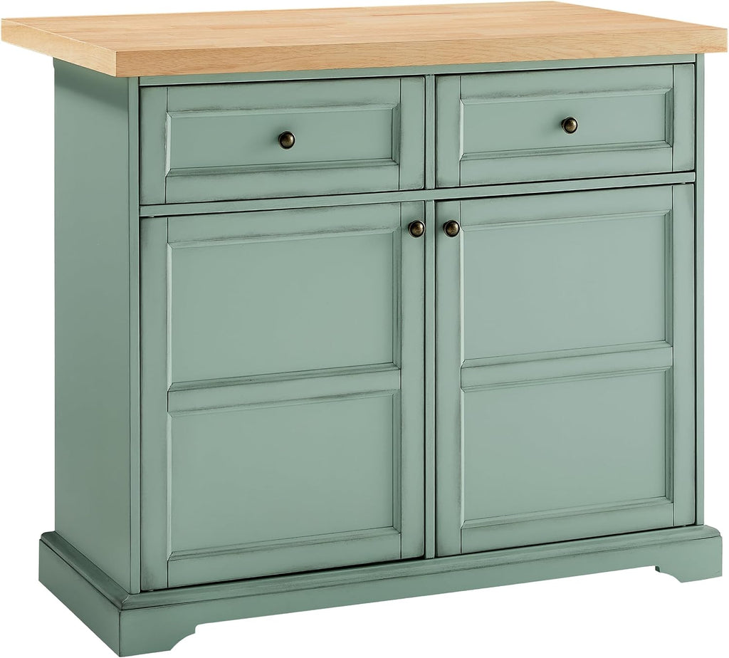 Crosley Furniture Holbrook Traditional Kitchen Island Breakfast Bar Table with Counter-Height Seating, Distressed Seafoam Blue