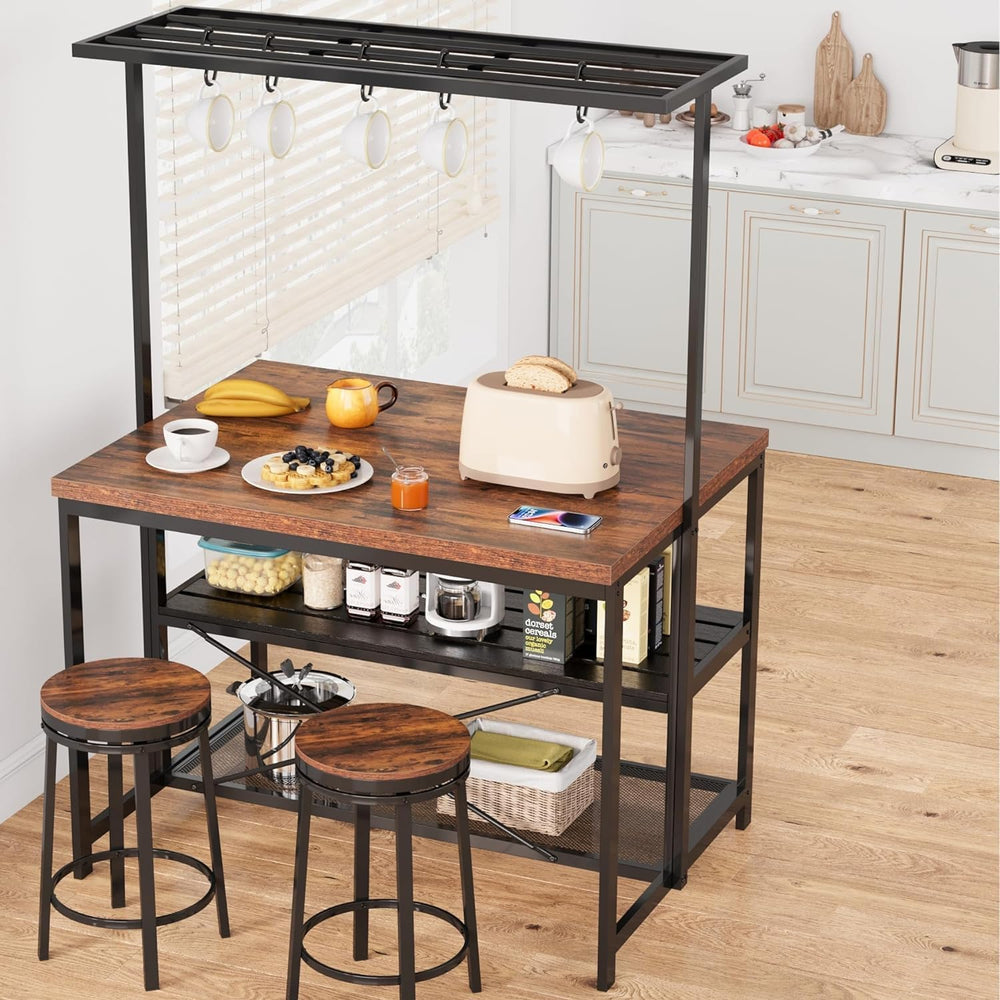 IDEALHOUSE 42" Kitchen Island with Storage & Seating - 3-Tier Bakers...