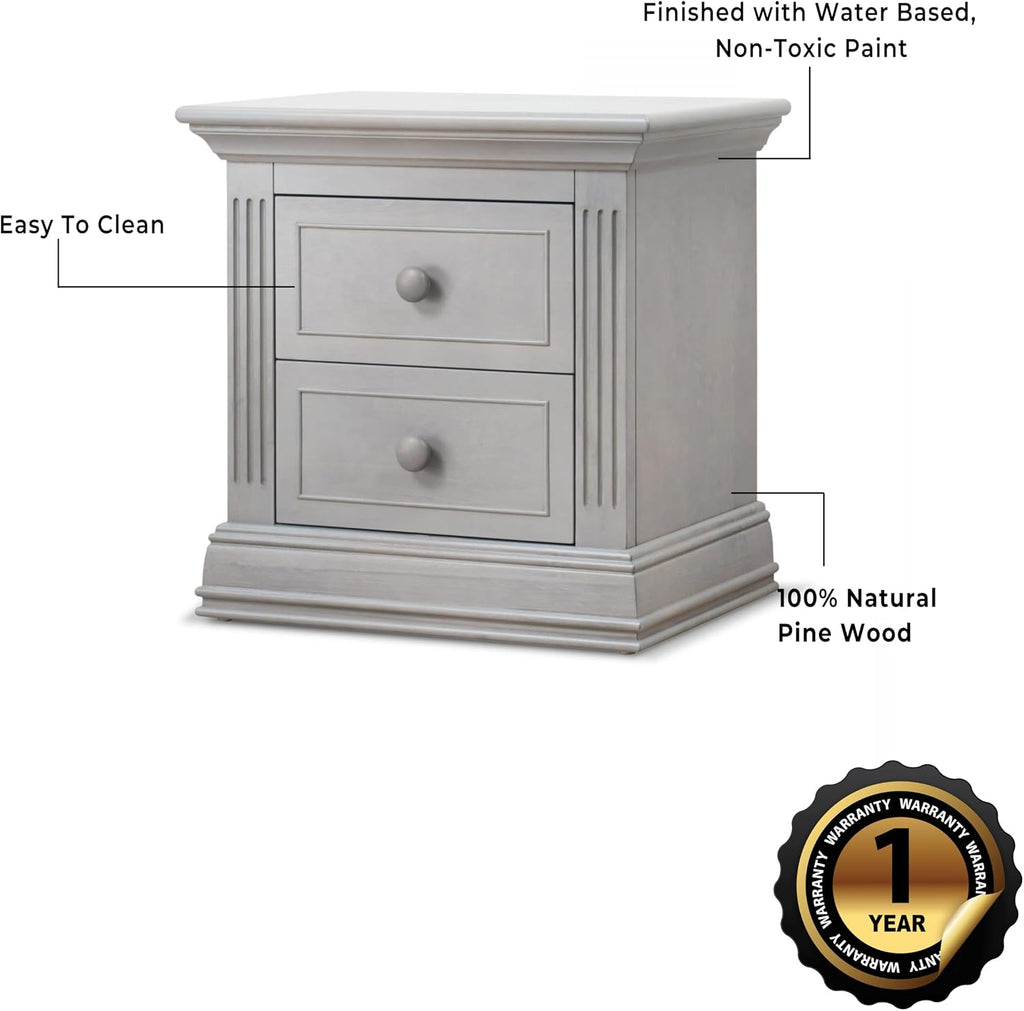 Sorelle Furniture Providence Baby Nightstand - Nursery, Kids Bedroom Furniture with Drawers, Stone Gray