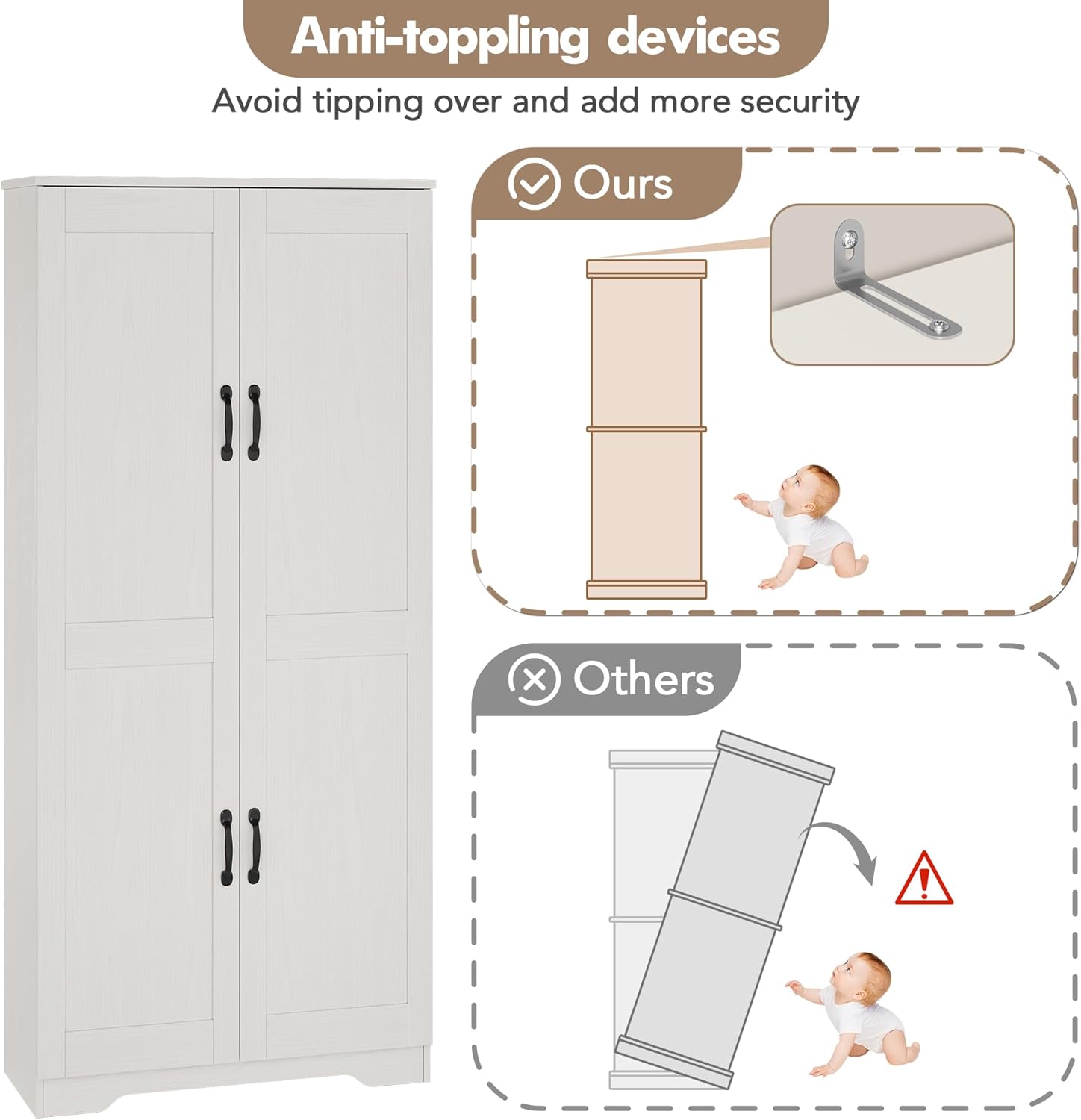CABIHOME White Pantry Storage Cabinet 60" Tall, 2-Door Adjustable Shelf Cupboard for Kitchen, Bathroom, Living Room - Tall Storage Furniture