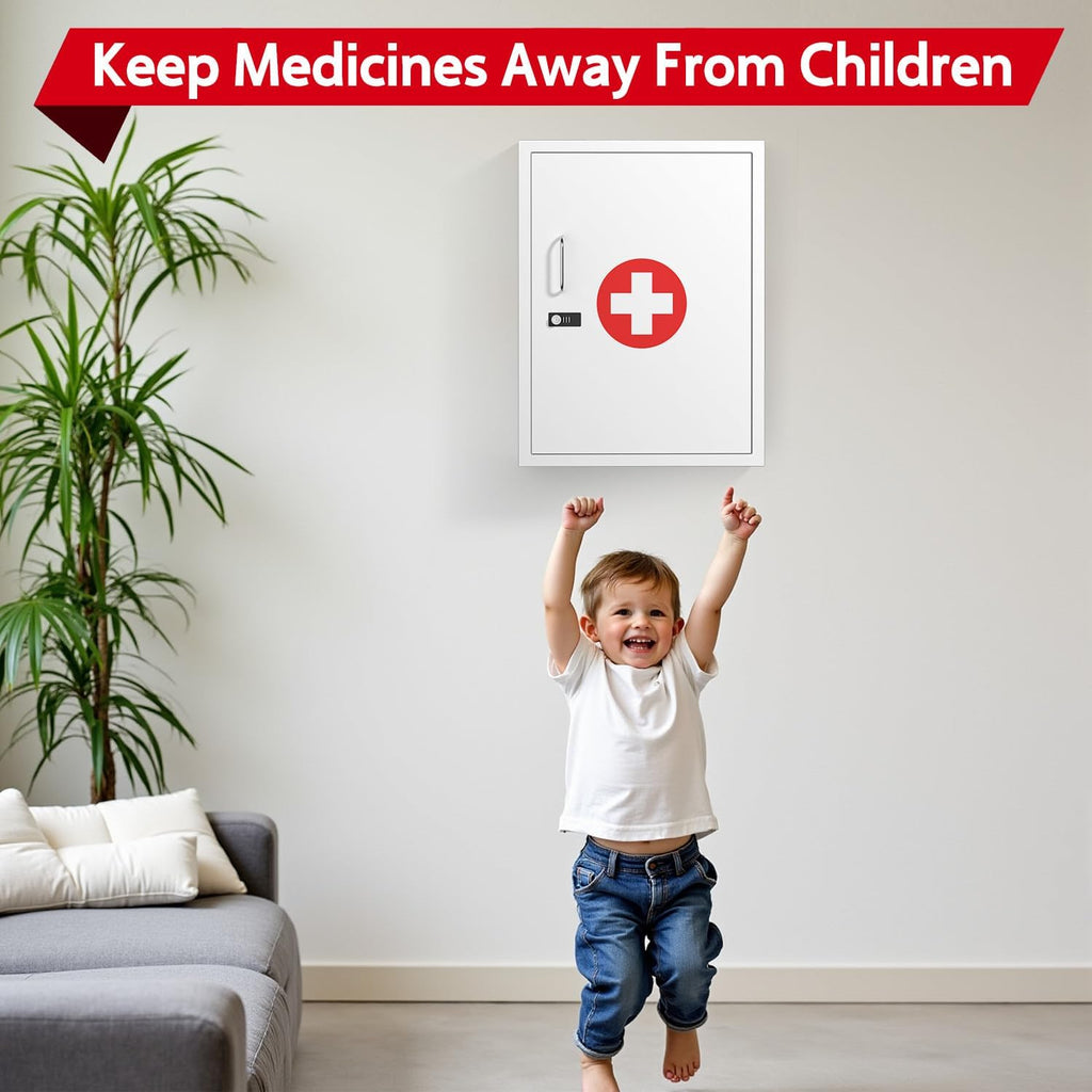 Wall-Mount Locking Medicine Cabinet: Large Metal Storage Organizer Box with Combination & Key Lock - Secure First Aid Medicine Cabinet for Bathroom Home Office(20.6" H x 15.75" W x 5.98" D)