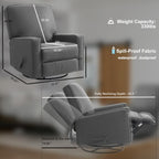 Harkawon Swivel Rocker Recliner Chair, Glider Rocker Recliner, Rocking Chair Nursery, Fabric Chair with High Back, Deep Seat, for Living Room, Bedroom (Dark Grey)