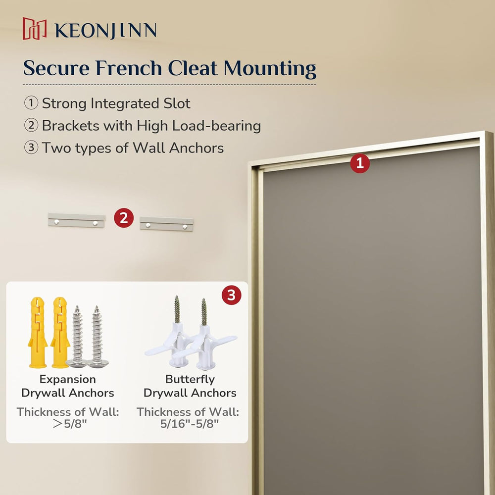 Keonjinn 16" x 24" Brushed Nickel Framed Mirror, Aluminum Alloy, De...