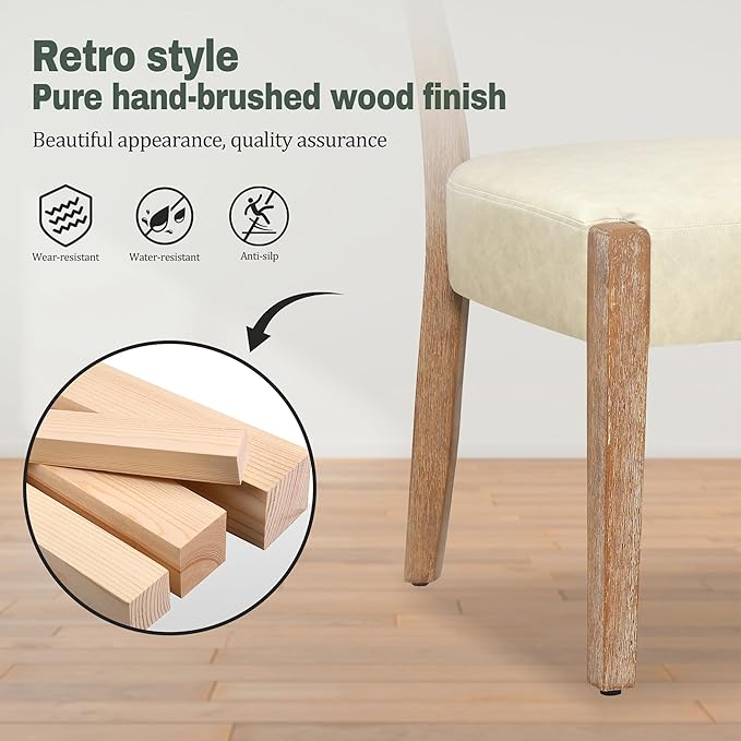 Modern Dining Chairs Set of 6, Faux Leather Upholstered Kitchen & Dining Room Chairs, Mid Century Modern Wooden Dining Chairs Oversized Sturdy Rounded Chairs Curved Back, Beige
