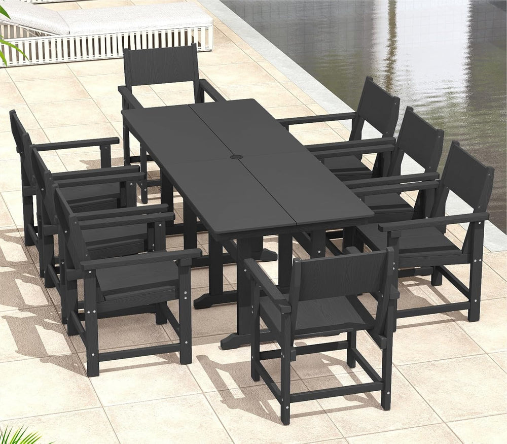 9-Piece Outdoor Dining Set, HDPE Weatherproof Patio Table and Chairs Set for ...