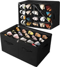 Shoe Organizer for Closet 2 Pack, Foldable Shoe Box with Adjustable Divider and Clear Cover, Space Saving Shoe Storage Organizer Cabinet with Reinforced Handles, Fits 40 Pair, Black, TP11B